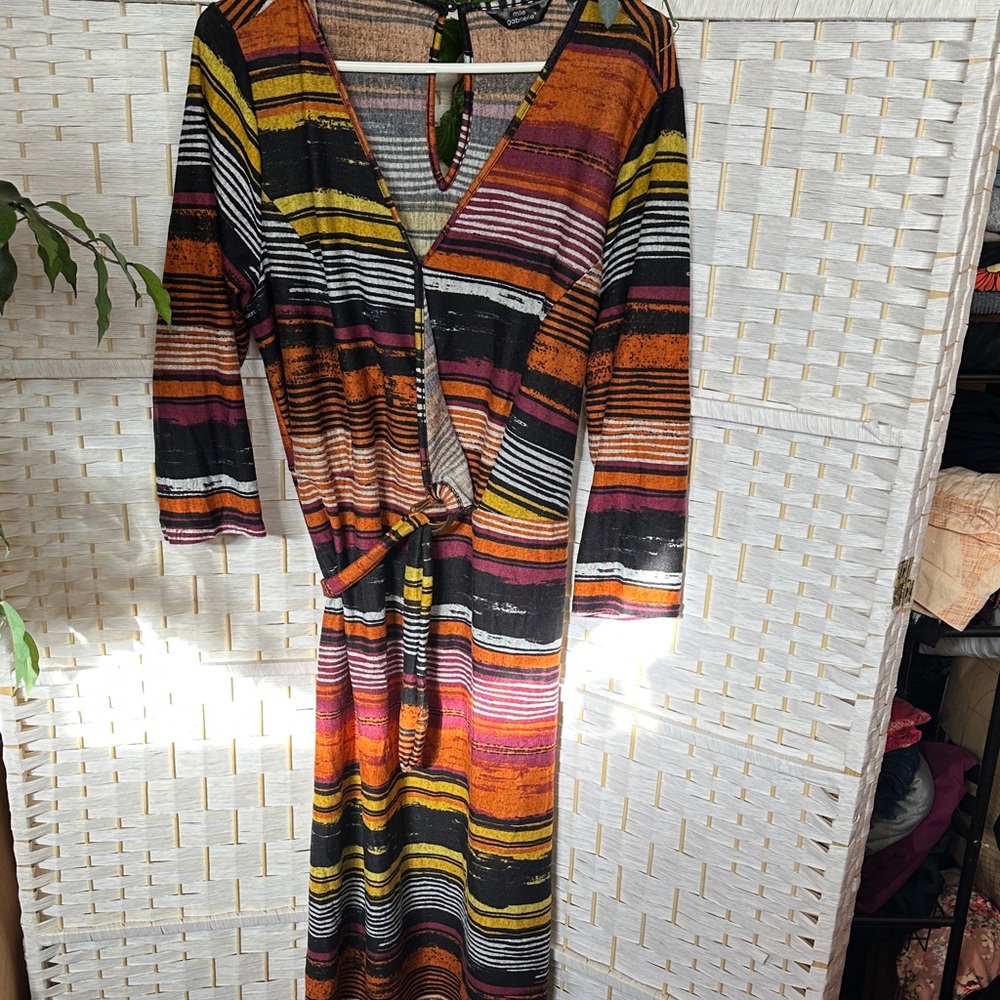 Striped Multicolor V-Neck Dress